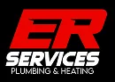 Logo for ER Services Plumbing & Heating with bold red "ER" above white text on a black background.